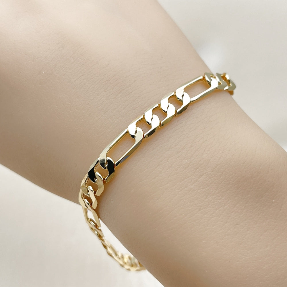 Oro Laminado Basic Bracelet, Gold Filled Style Figaro Design, Polished, Golden Finish
