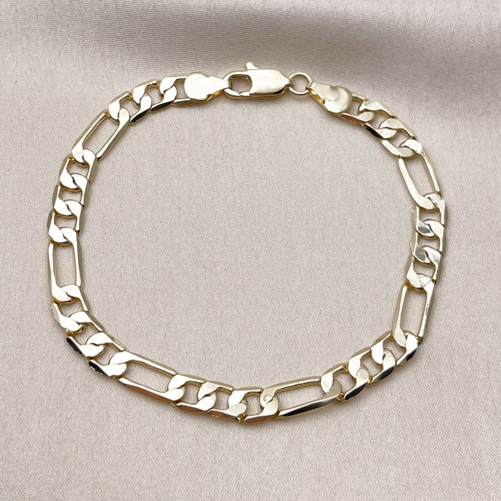 Oro Laminado Basic Bracelet, Gold Filled Style Figaro Design, Polished, Golden Finish