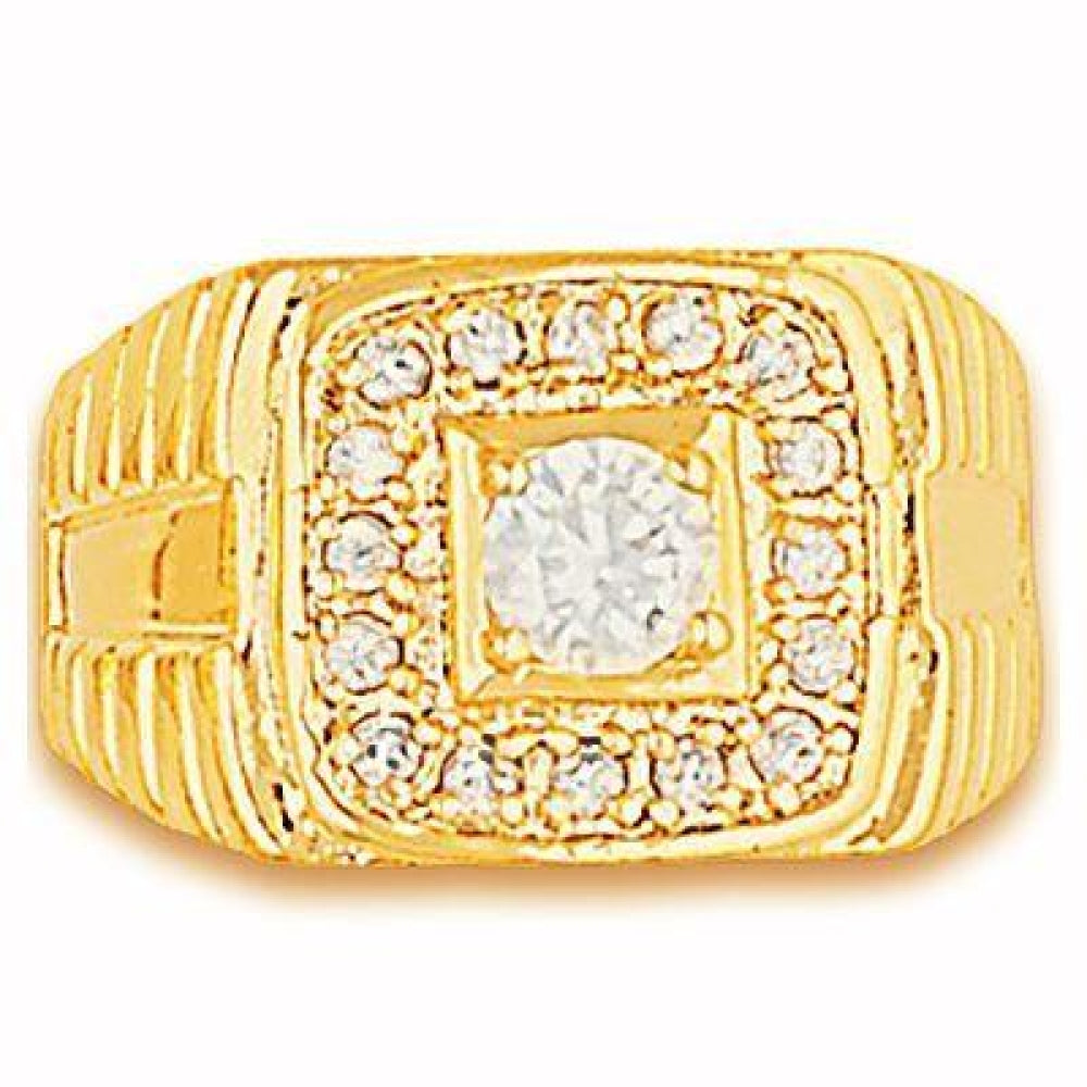 Oro Laminado Mens Ring, Gold Filled Style with White Cubic Zirconia, Polished, Golden Finish
