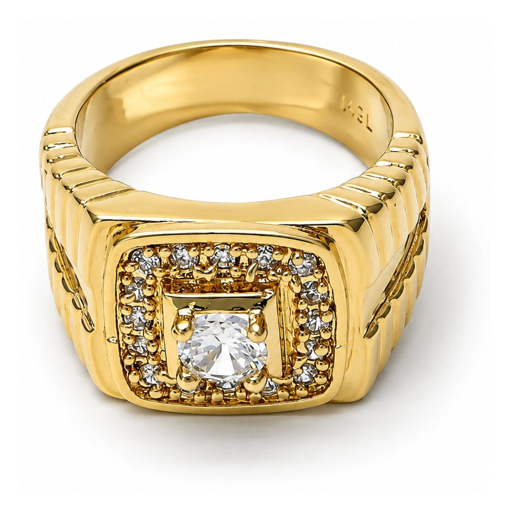 Oro Laminado Mens Ring, Gold Filled Style with White Cubic Zirconia, Polished, Golden Finish