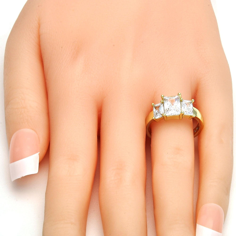Oro Laminado Multi Stone Ring, Gold Filled Style with White Cubic Zirconia, Polished, Golden Finish