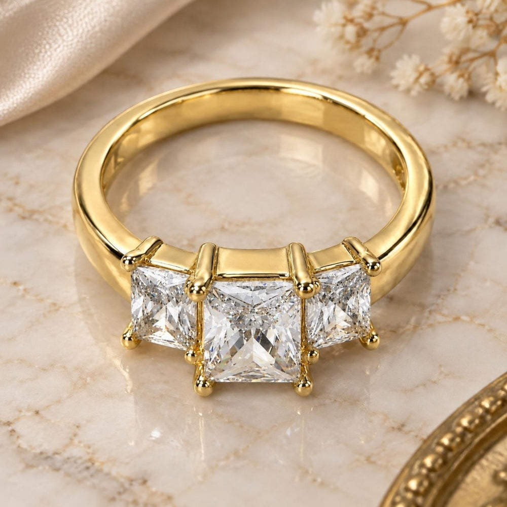 Oro Laminado Multi Stone Ring, Gold Filled Style with White Cubic Zirconia, Polished, Golden Finish