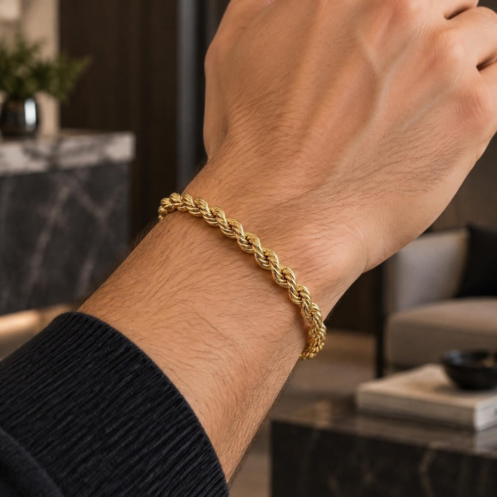 Oro Laminado Basic Bracelet, Gold Filled Style Rope Design, Polished, Golden Finish
