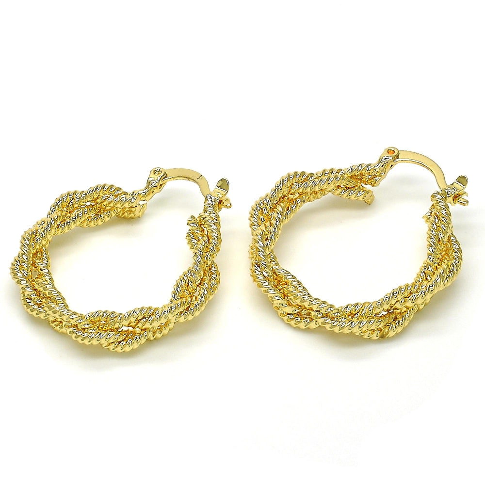 Oro Laminado Medium Hoop, Gold Filled Style Twist Design, Polished, Golden Finish