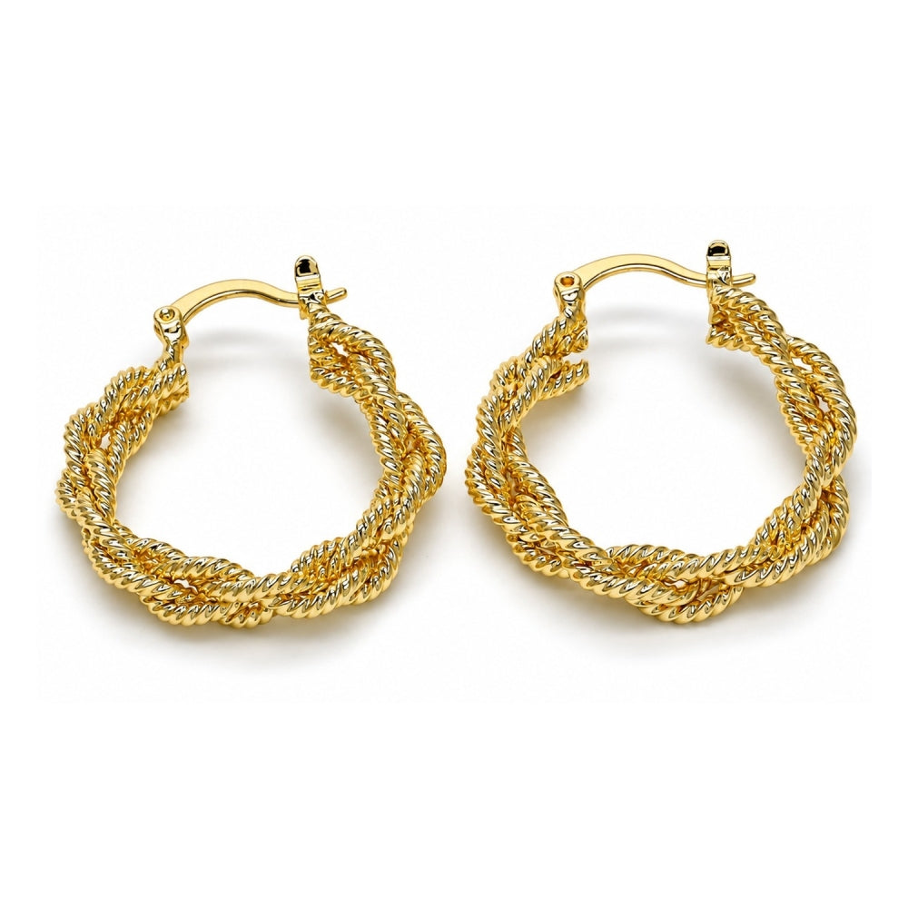 Oro Laminado Medium Hoop, Gold Filled Style Twist Design, Polished, Golden Finish