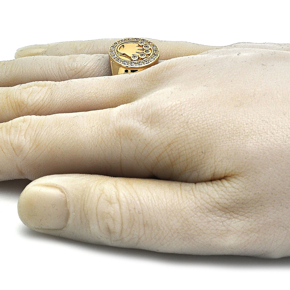 Oro Laminado Mens Ring, Gold Filled Style Crown Design, with White Cubic Zirconia, Polished, Golden Finish