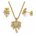 Oro Laminado Earring and Pendant Adult Set, Gold Filled Style Tree Design, with White Cubic Zirconia, Polished, Golden Finish