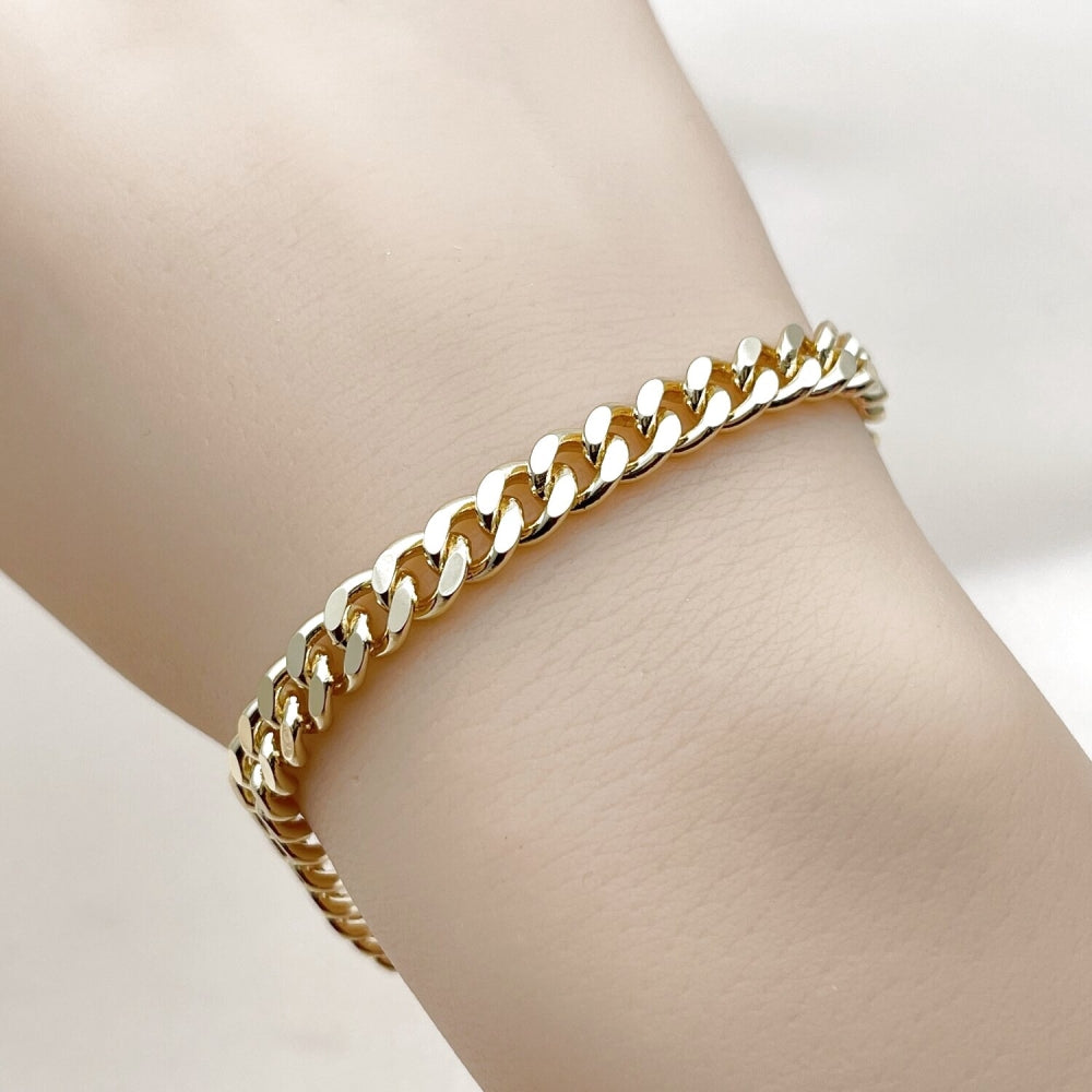 Oro Laminado Basic Bracelet, Gold Filled Style Miami Cuban Design, Polished, Golden Finish