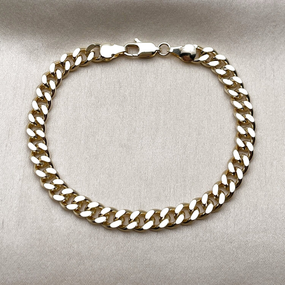 Oro Laminado Basic Bracelet, Gold Filled Style Miami Cuban Design, Polished, Golden Finish