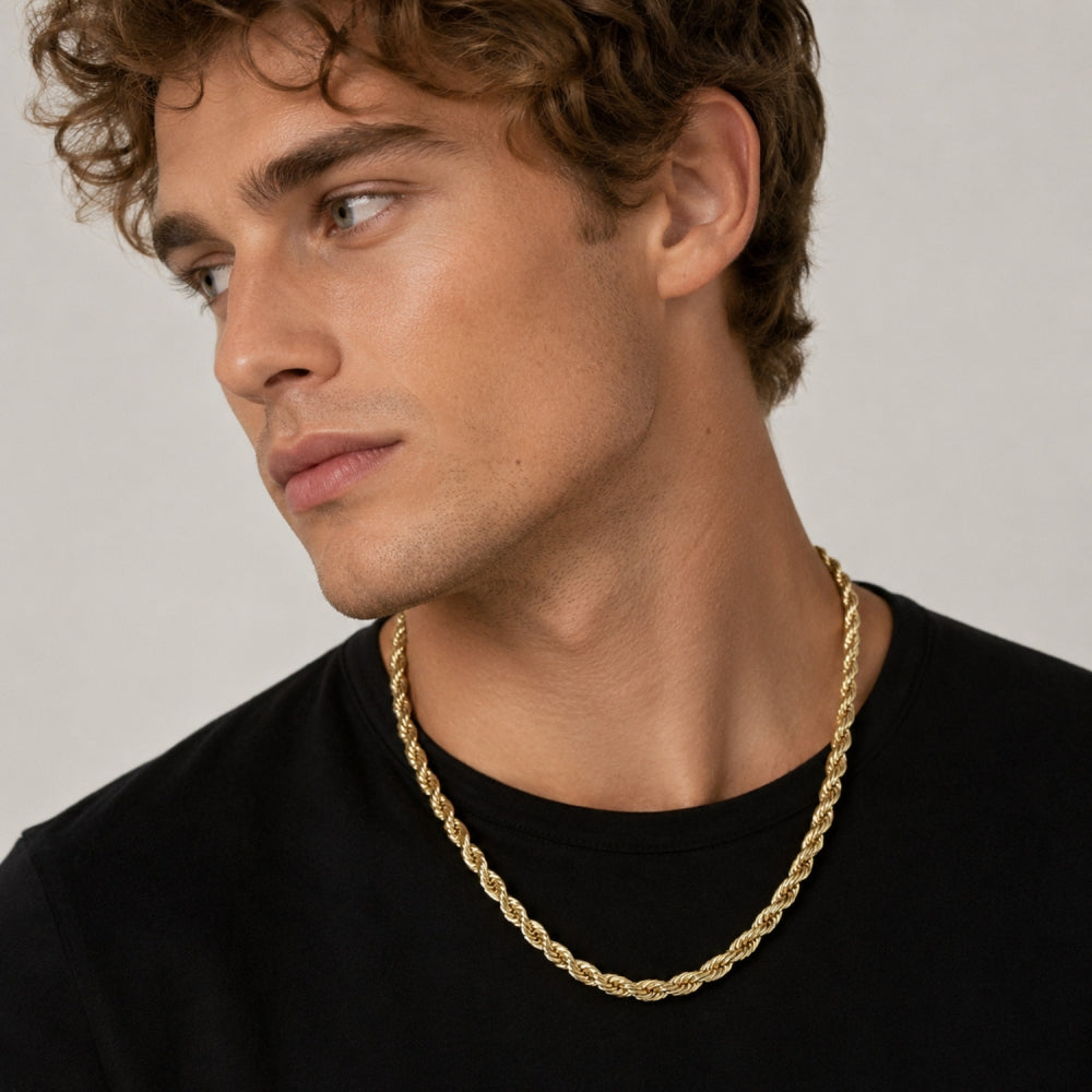 Oro Laminado Basic Necklace, Gold Filled Style Rope Design, Polished, Golden Finish