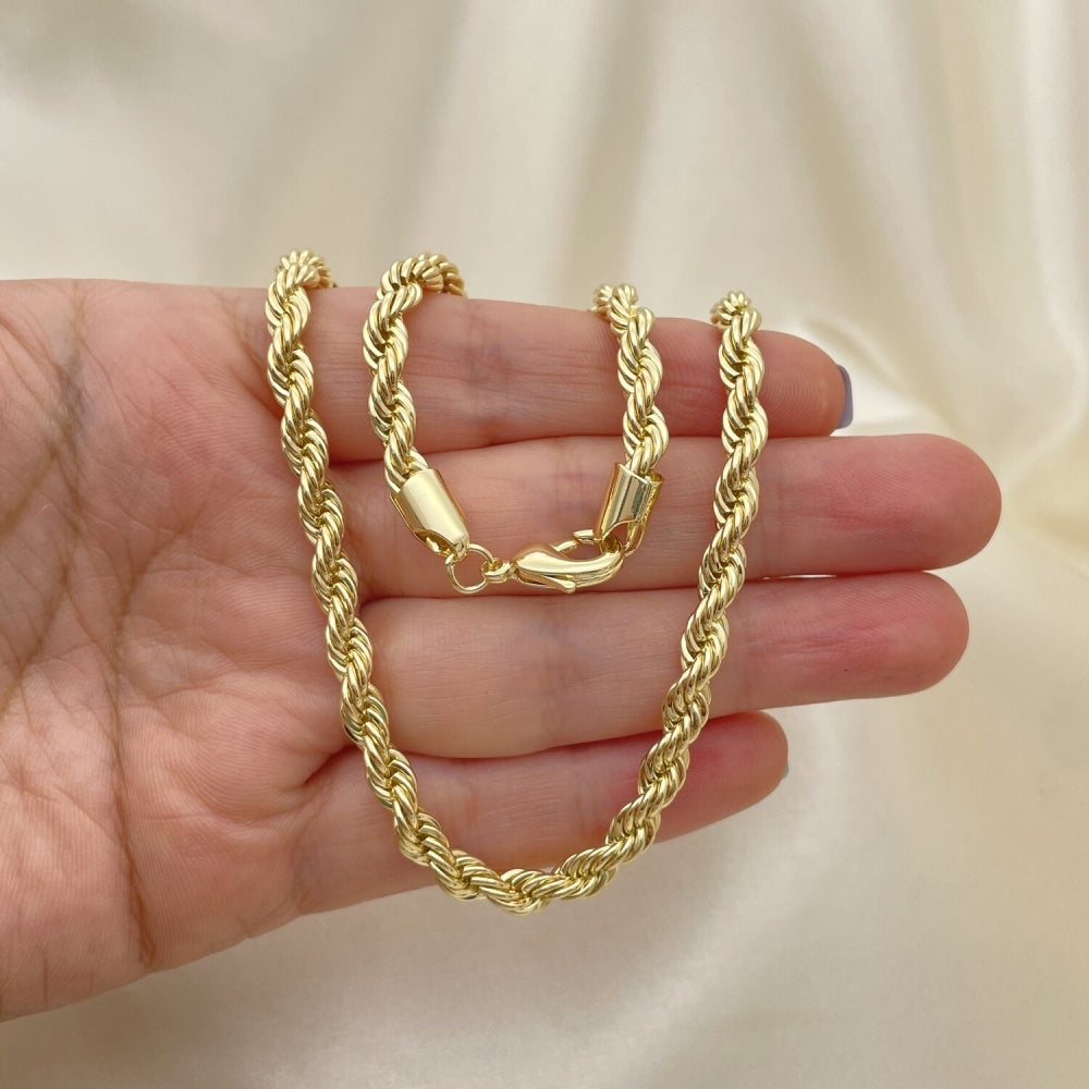 Oro Laminado Basic Necklace, Gold Filled Style Rope Design, Polished, Golden Finish