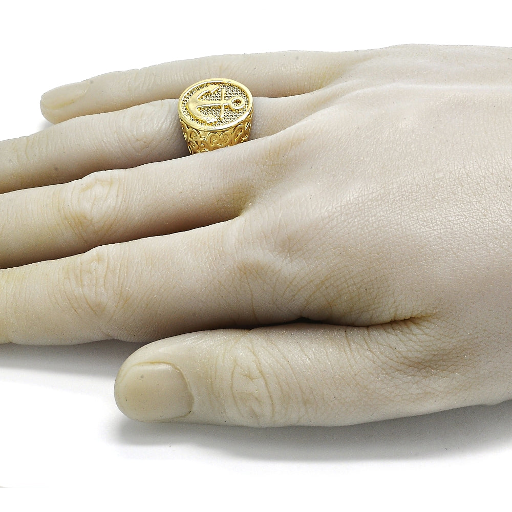 Oro Laminado Mens Ring, Gold Filled Style Anchor Design, Polished, Golden Finish