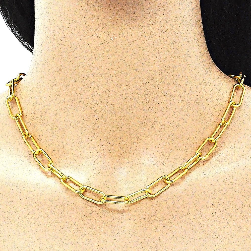 Oro Laminado Basic Necklace, Gold Filled Style Paperclip Design, Polished, Golden Finish