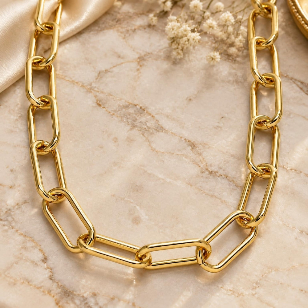 Oro Laminado Basic Necklace, Gold Filled Style Paperclip Design, Polished, Golden Finish