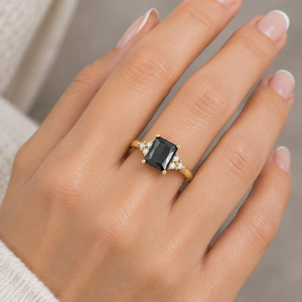Oro Laminado Multi Stone Ring, Gold Filled Style with Black and White Cubic Zirconia, Polished, Golden Finish