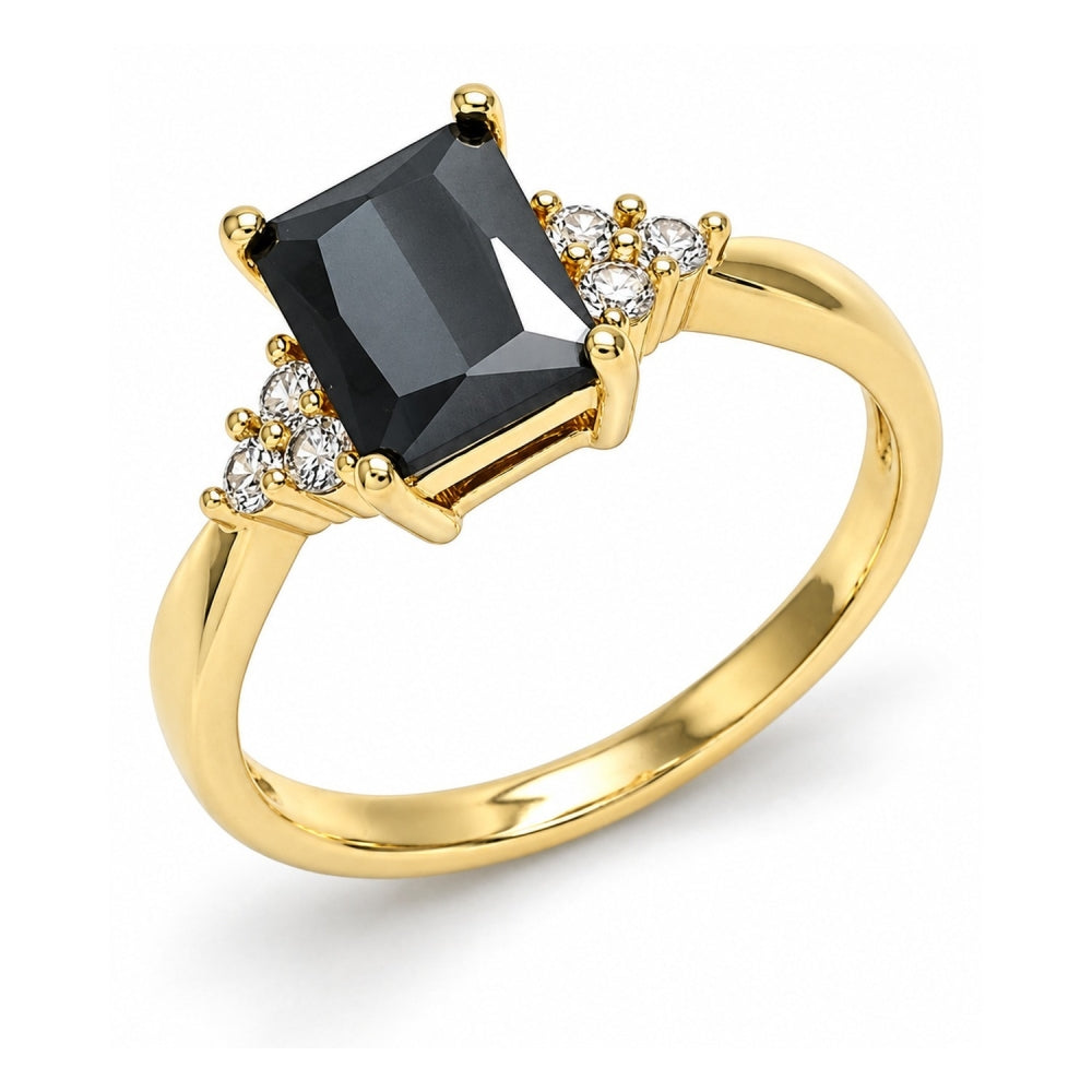 Oro Laminado Multi Stone Ring, Gold Filled Style with Black and White Cubic Zirconia, Polished, Golden Finish
