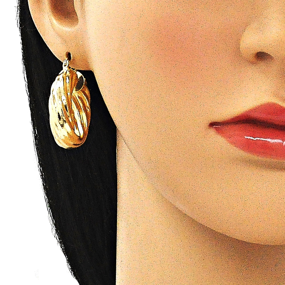 Oro Laminado Medium Hoop, Gold Filled Style Twist Design, Polished, Golden Finish