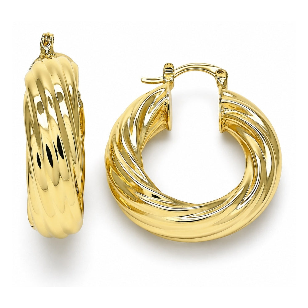 Oro Laminado Medium Hoop, Gold Filled Style Twist Design, Polished, Golden Finish
