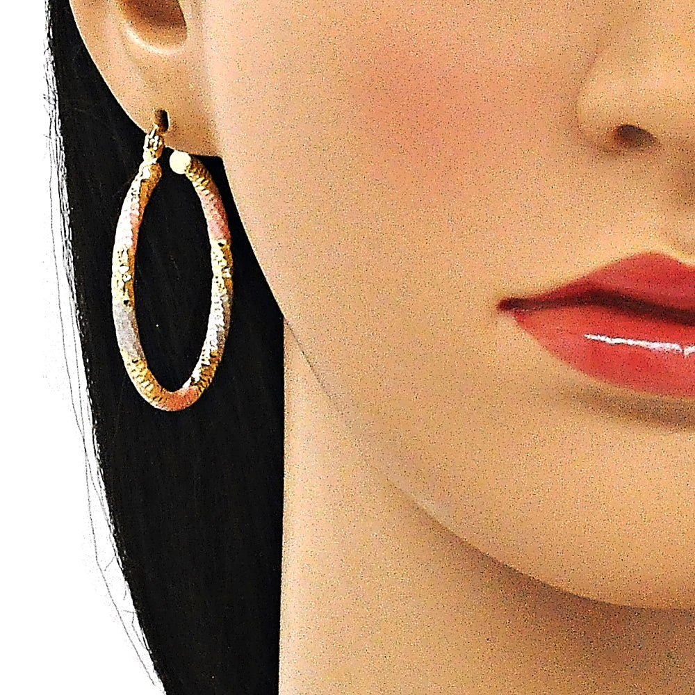 Oro Laminado Medium Hoop, Gold Filled Style Diamond Cutting Finish, Tricolor