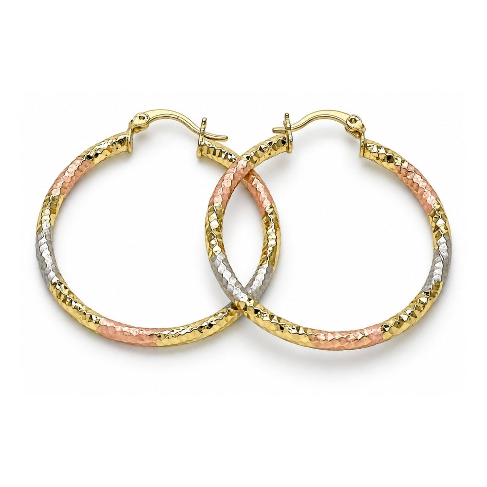 Oro Laminado Medium Hoop, Gold Filled Style Diamond Cutting Finish, Tricolor