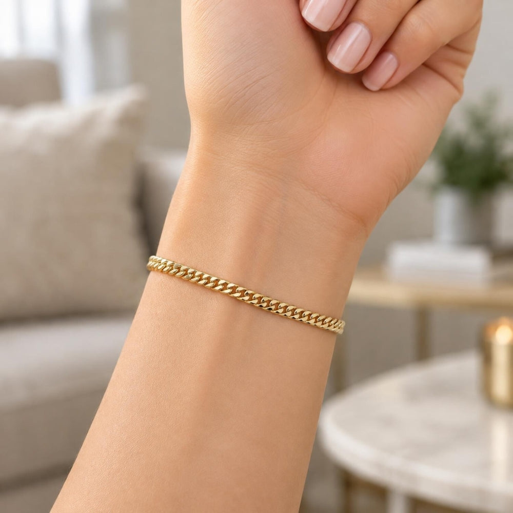 Oro Laminado Basic Bracelet, Gold Filled Style Miami Cuban Design, Polished, Golden Finish