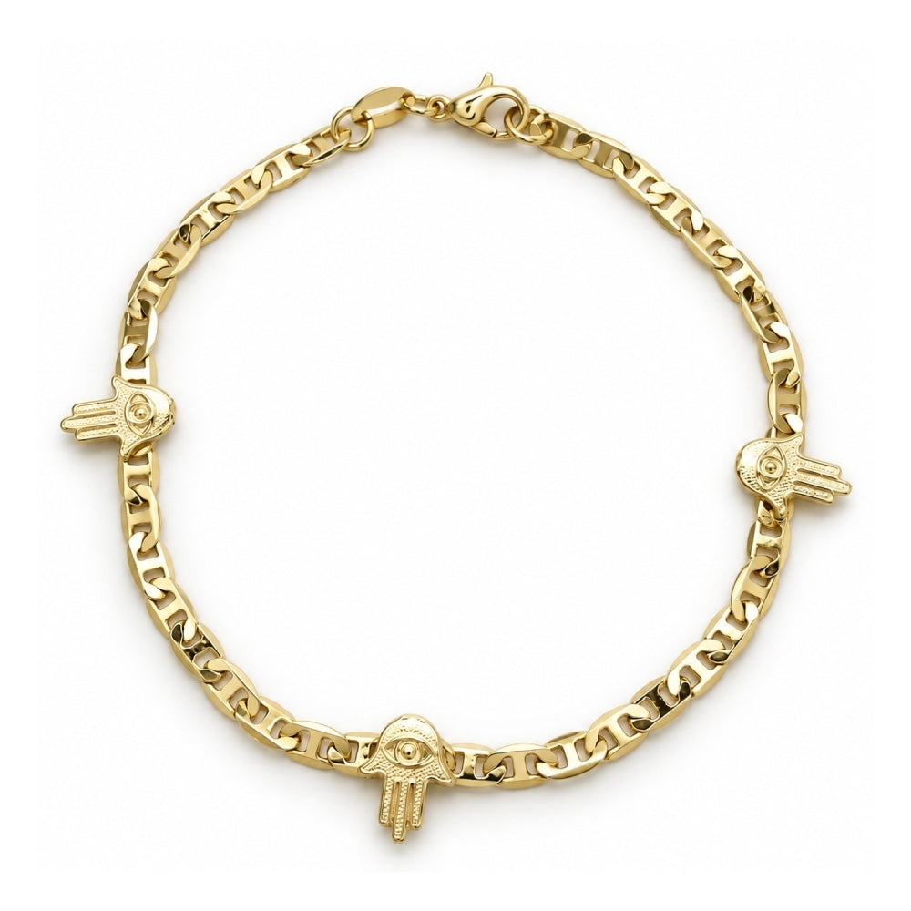 Oro Laminado Fancy Bracelet, Gold Filled Style Hand of God and Mariner Design, Polished, Golden Finish