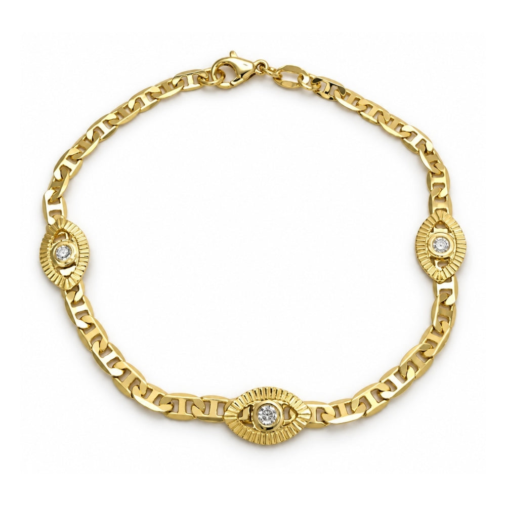 Oro Laminado Fancy Bracelet, Gold Filled Style Evil Eye and Mariner Design, Polished, Golden Finish