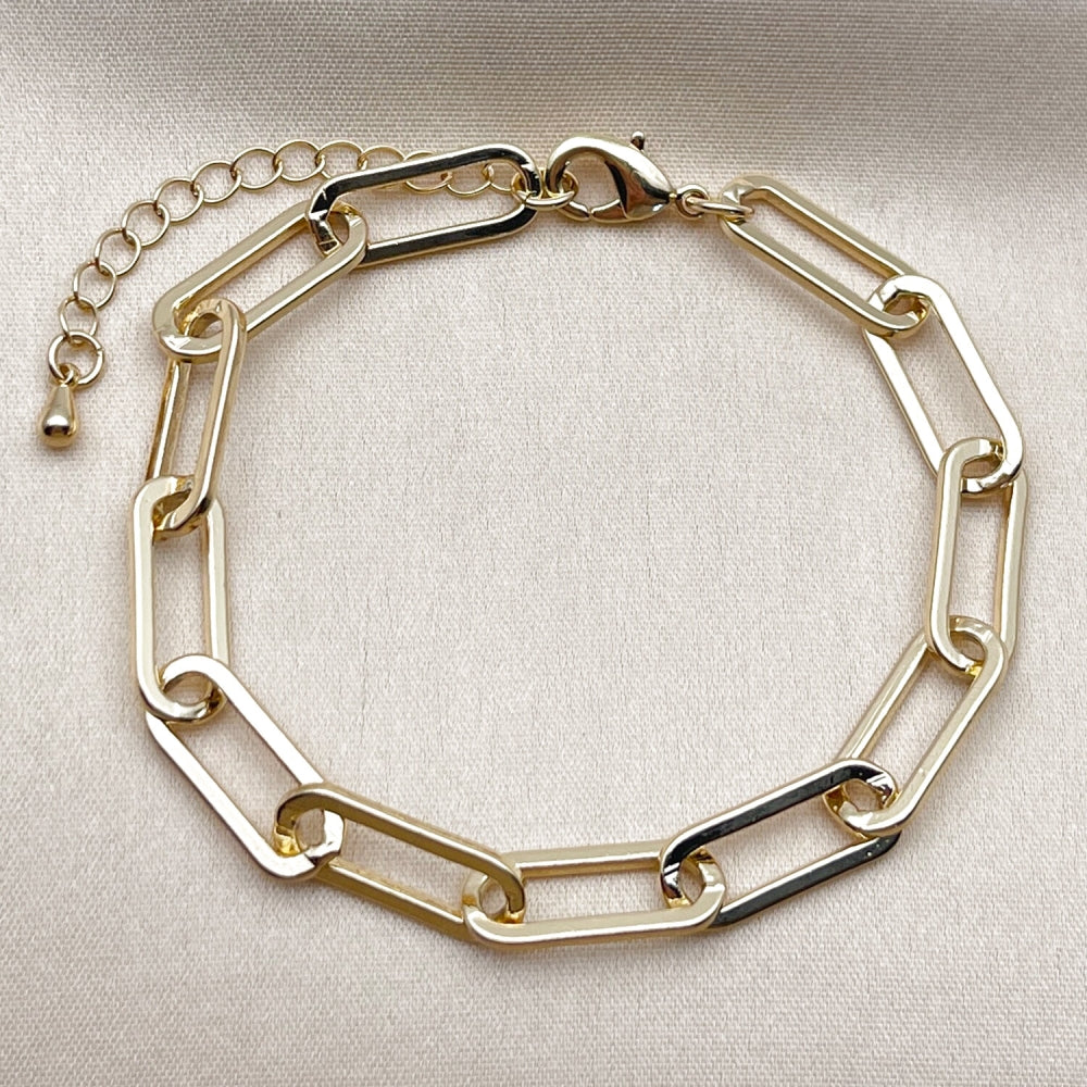 Oro Laminado Basic Bracelet, Gold Filled Style Paperclip Design, Polished, Golden Finish