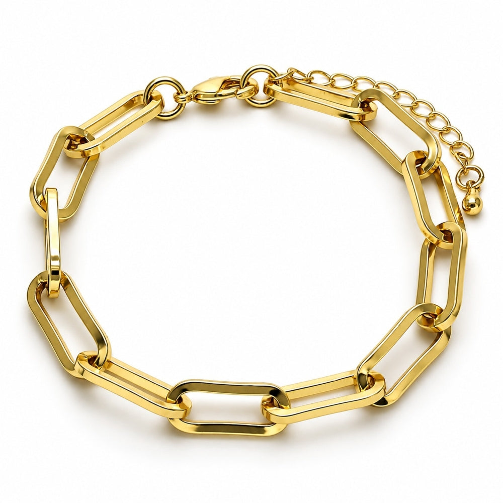 Oro Laminado Basic Bracelet, Gold Filled Style Paperclip Design, Polished, Golden Finish