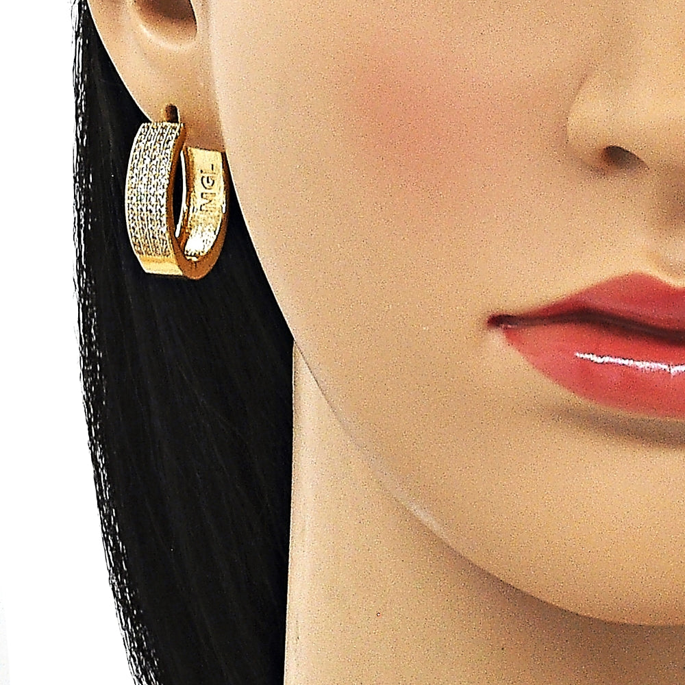 Oro Laminado Huggie Hoop, Gold Filled Style with White Micro Pave, Polished, Golden Finish