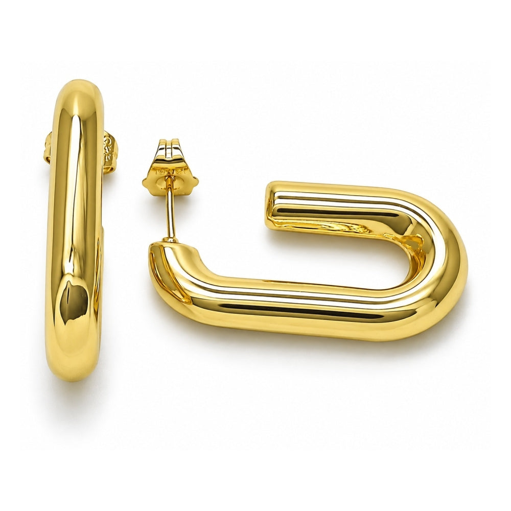 Oro Laminado Stud Earring, Gold Filled Style Hollow Design, Polished, Golden Finish