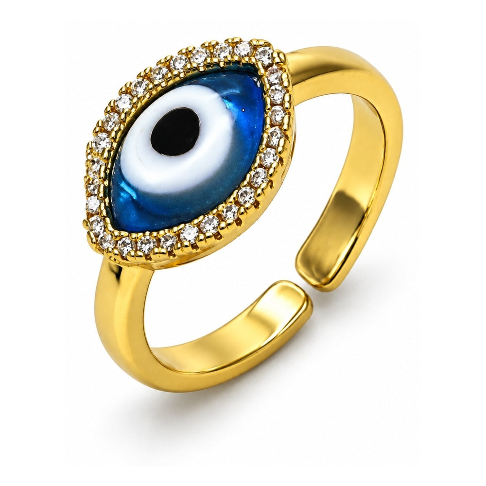 Oro Laminado Multi Stone Ring, Gold Filled Style Evil Eye Design, with Light Sapphire Crystal and White Micro Pave, Polished, Golden Finish