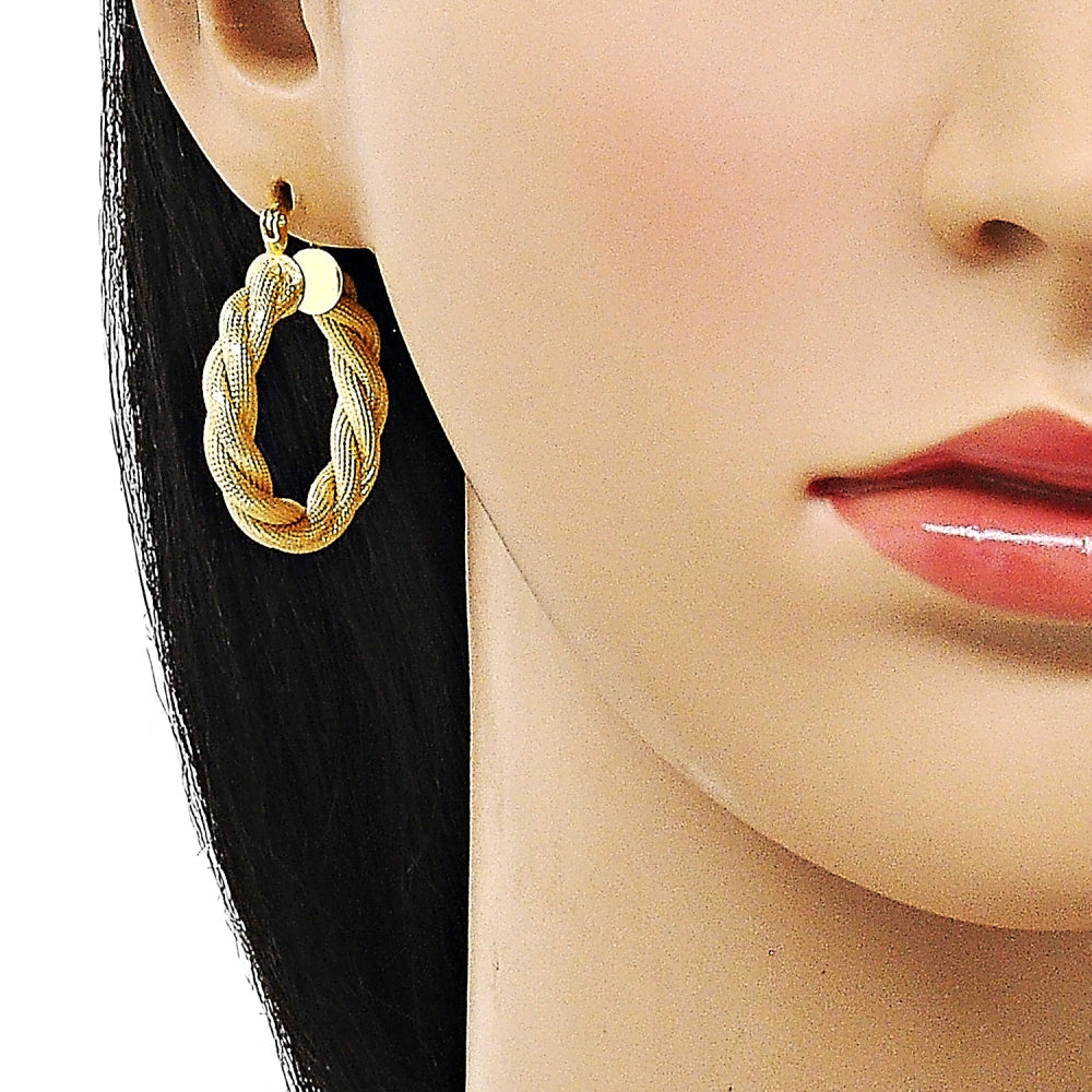 Oro Laminado Medium Hoop, Gold Filled Style Twist Design, Matte Finish, Golden Finish