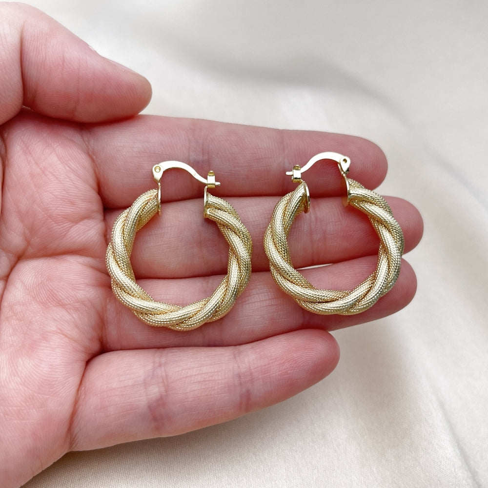 Oro Laminado Medium Hoop, Gold Filled Style Twist Design, Matte Finish, Golden Finish