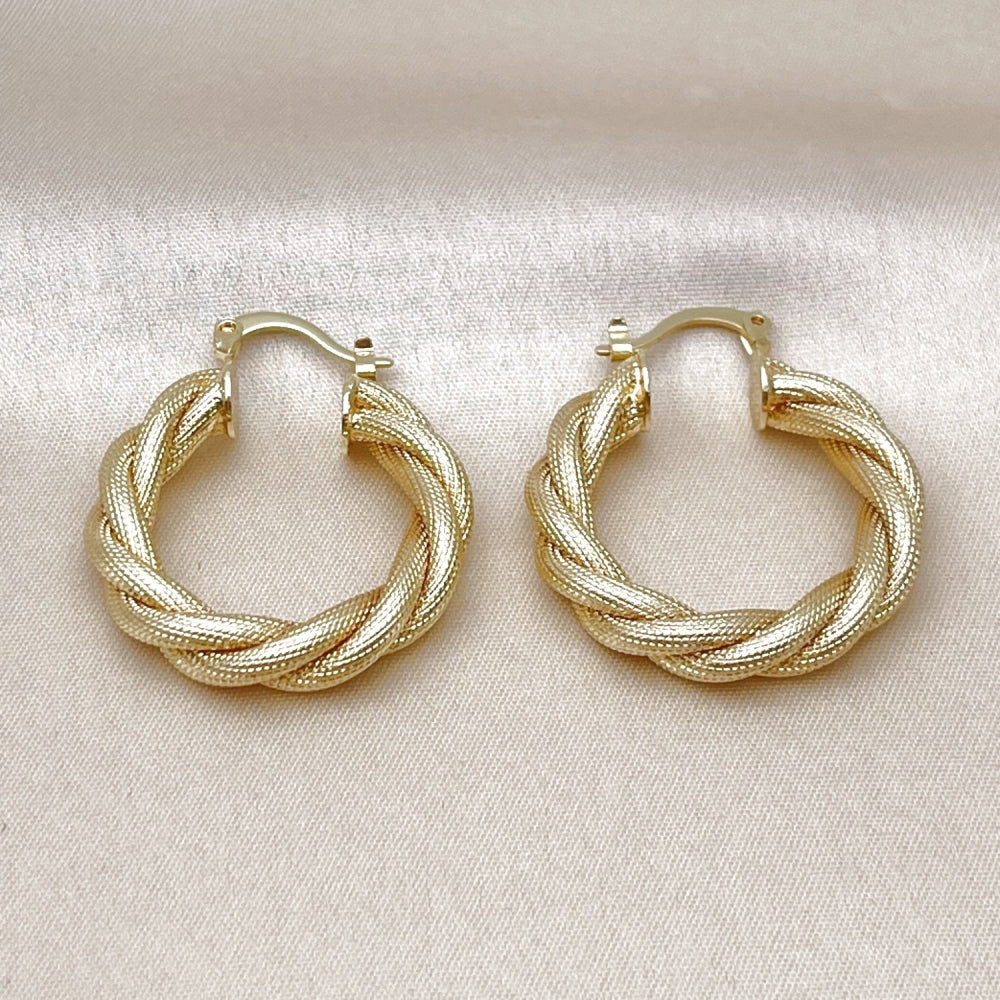 Oro Laminado Medium Hoop, Gold Filled Style Twist Design, Matte Finish, Golden Finish