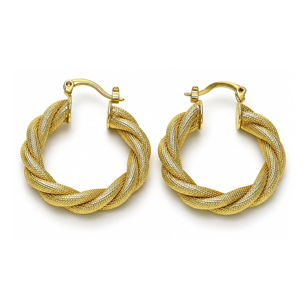 Oro Laminado Medium Hoop, Gold Filled Style Twist Design, Matte Finish, Golden Finish
