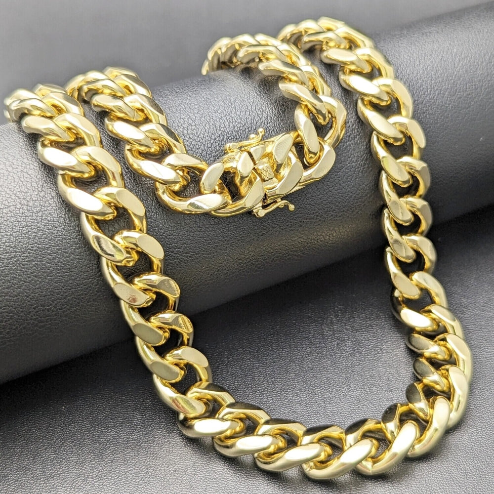 Oro Laminado Basic Necklace, Gold Filled Style Miami Cuban and Box Lock Design, Polished, Golden Finish