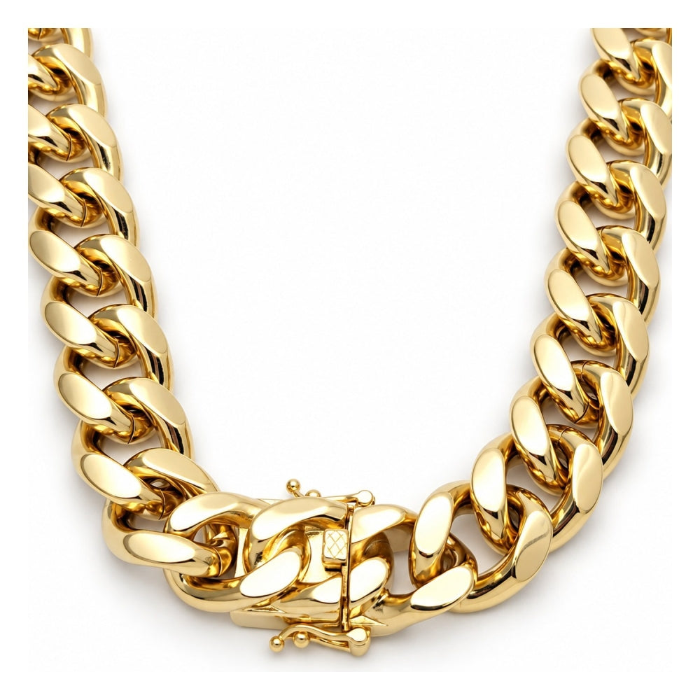 Oro Laminado Basic Necklace, Gold Filled Style Miami Cuban and Box Lock Design, Polished, Golden Finish