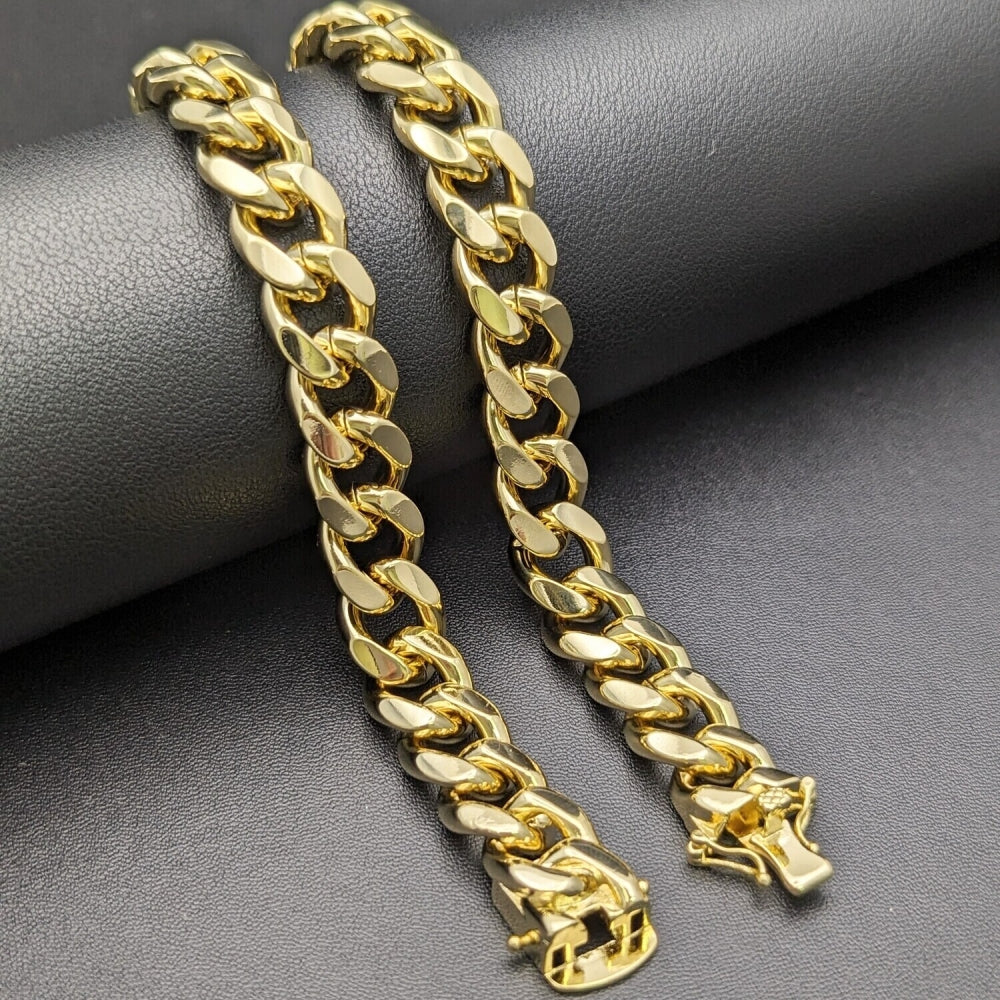 Oro Laminado Basic Bracelet, Gold Filled Style Miami Cuban and Box Lock Design, Polished, Golden Finish
