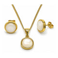 Oro Laminado Earring and Pendant Adult Set, Gold Filled Style with Ivory Opal, Polished, Golden Finish