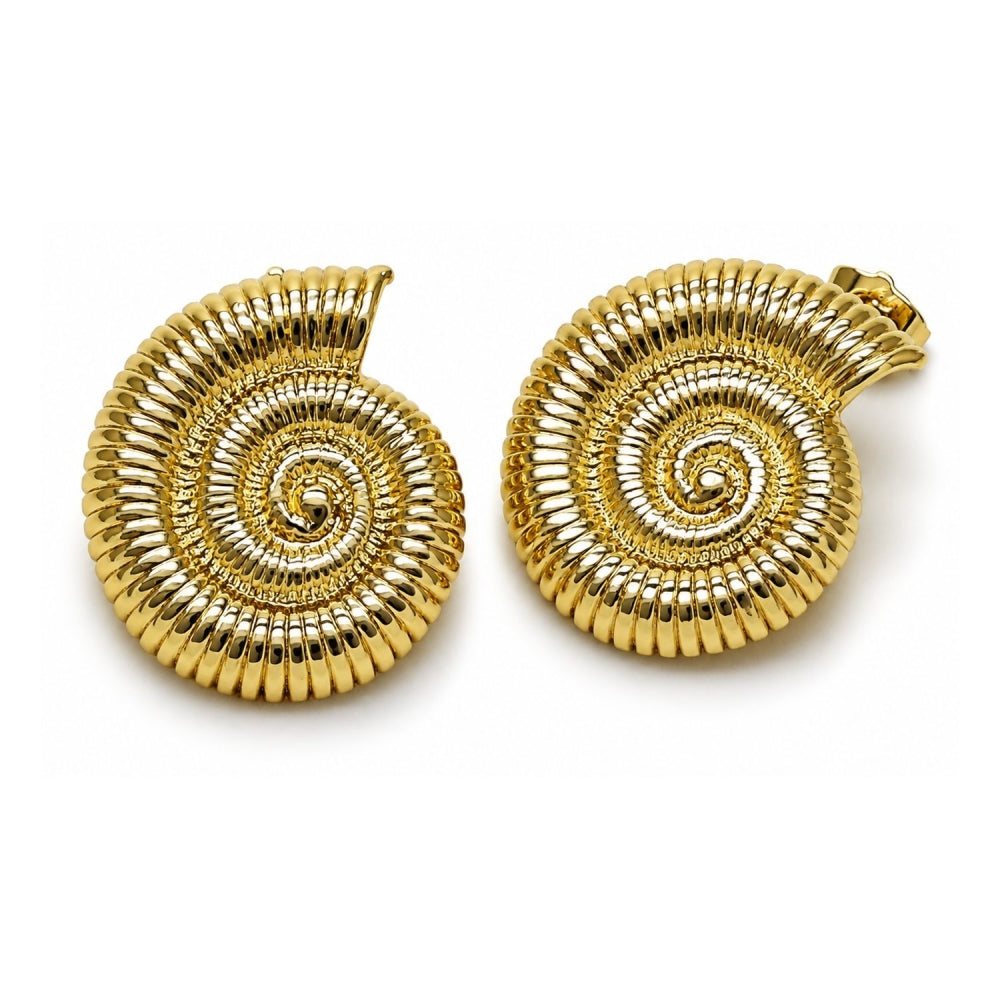 Oro Laminado Stud Earring, Gold Filled Style Snail Design, Polished, Golden Finish