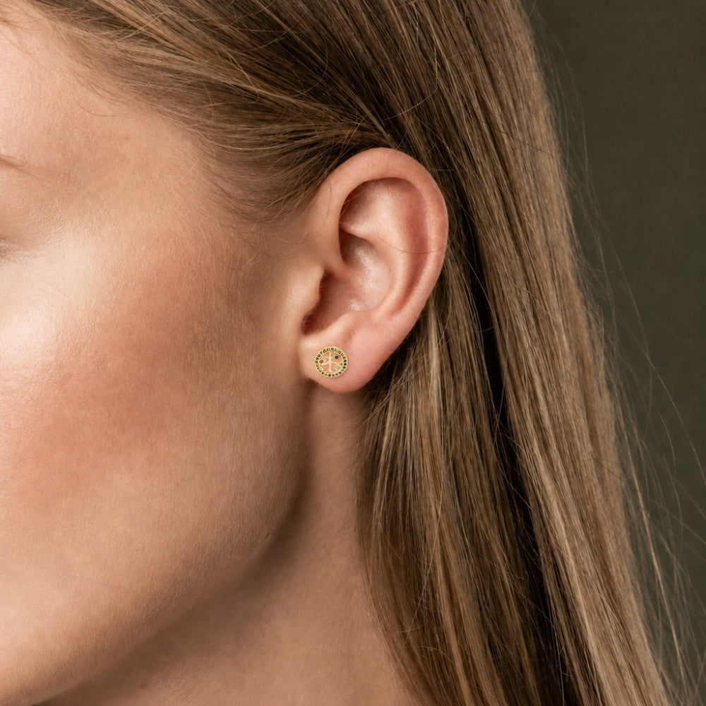 Oro Laminado Stud Earring, Gold Filled Style Tree Design, with Multicolor Cubic Zirconia, Polished, Golden Finish