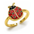 Oro Laminado Elegant Ring, Gold Filled Style Ladybug Design, Red Enamel Finish, Golden Finish