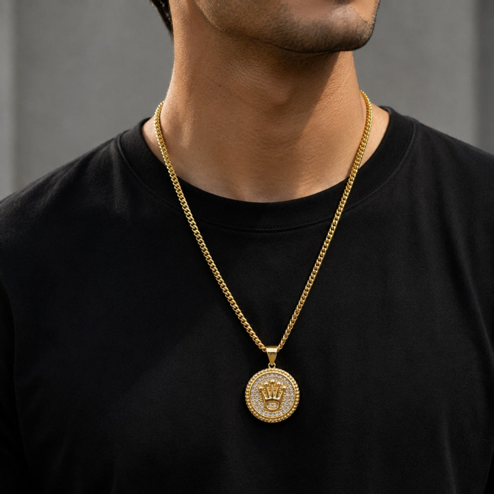 Oro Laminado Fancy Pendant, Gold Filled Style with White Cubic Zirconia, Polished, Golden Finish
