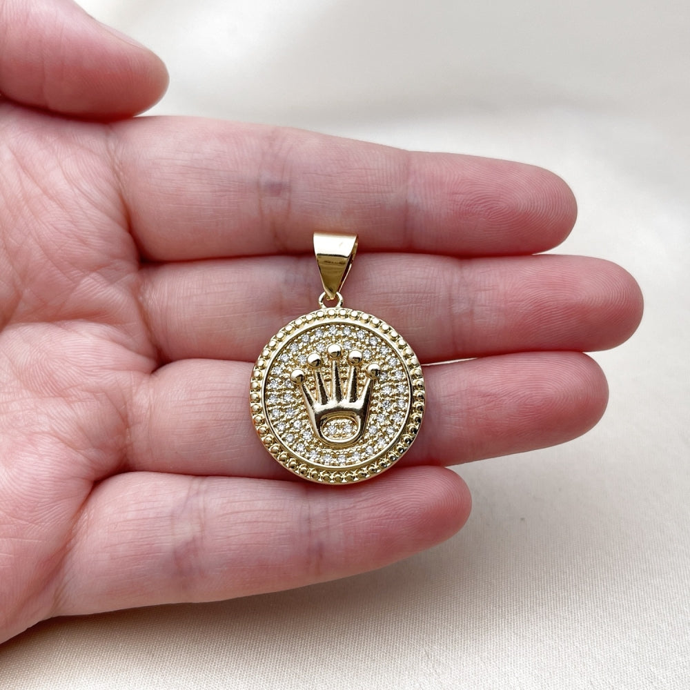 Oro Laminado Fancy Pendant, Gold Filled Style with White Cubic Zirconia, Polished, Golden Finish