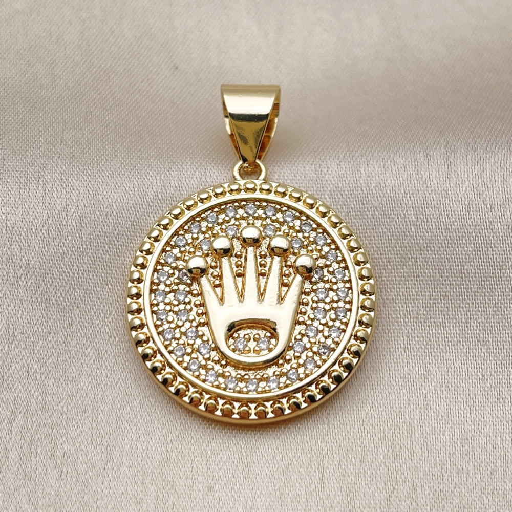 Oro Laminado Fancy Pendant, Gold Filled Style with White Cubic Zirconia, Polished, Golden Finish