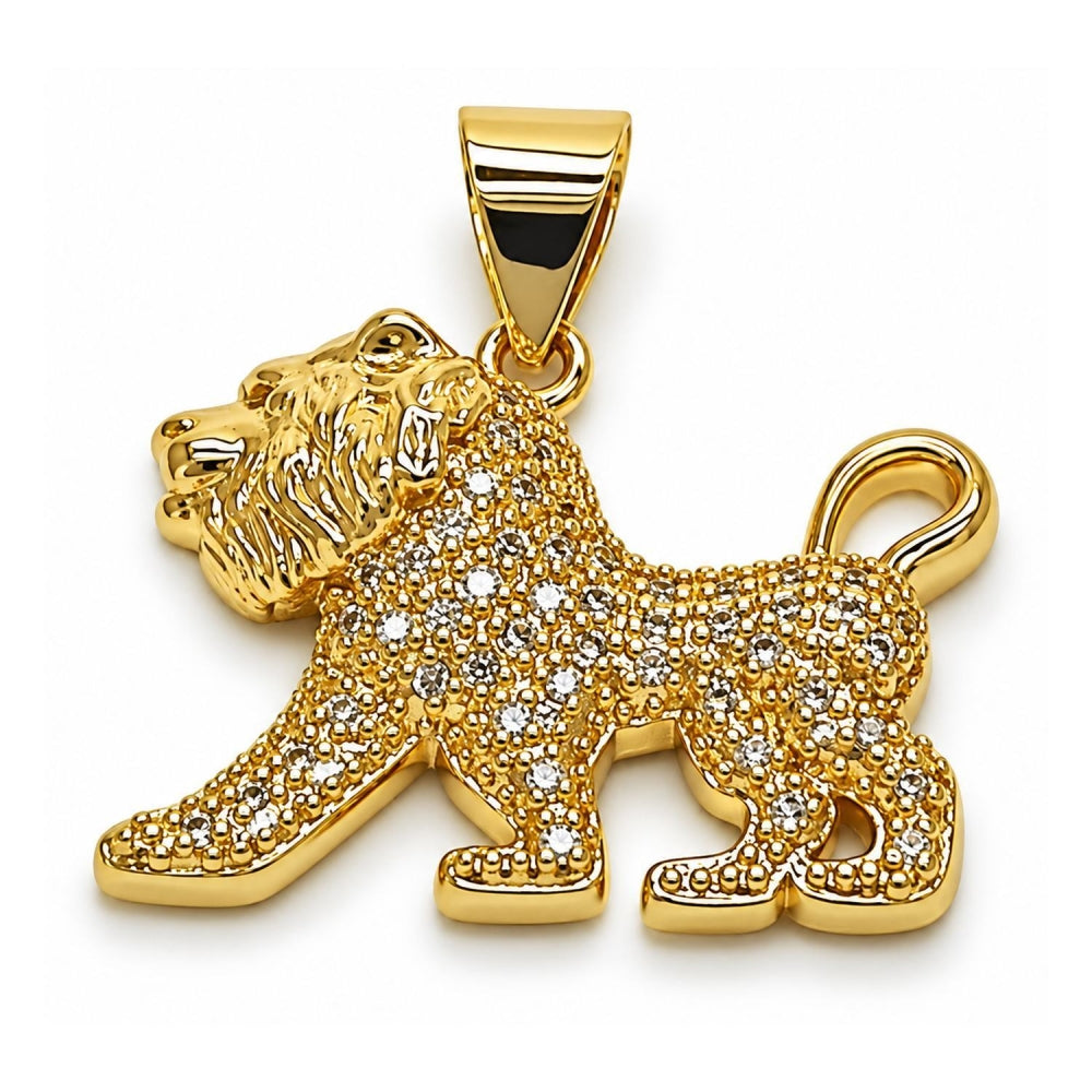 Oro Laminado Fancy Pendant, Gold Filled Style Lion Design, with White Cubic Zirconia, Polished, Golden Finish