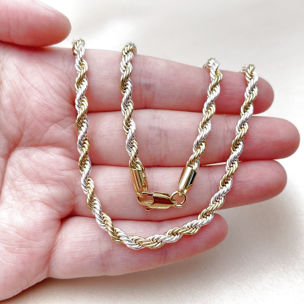 Oro Laminado Basic Necklace, Gold Filled Style Rope Design, Polished, Two Tone