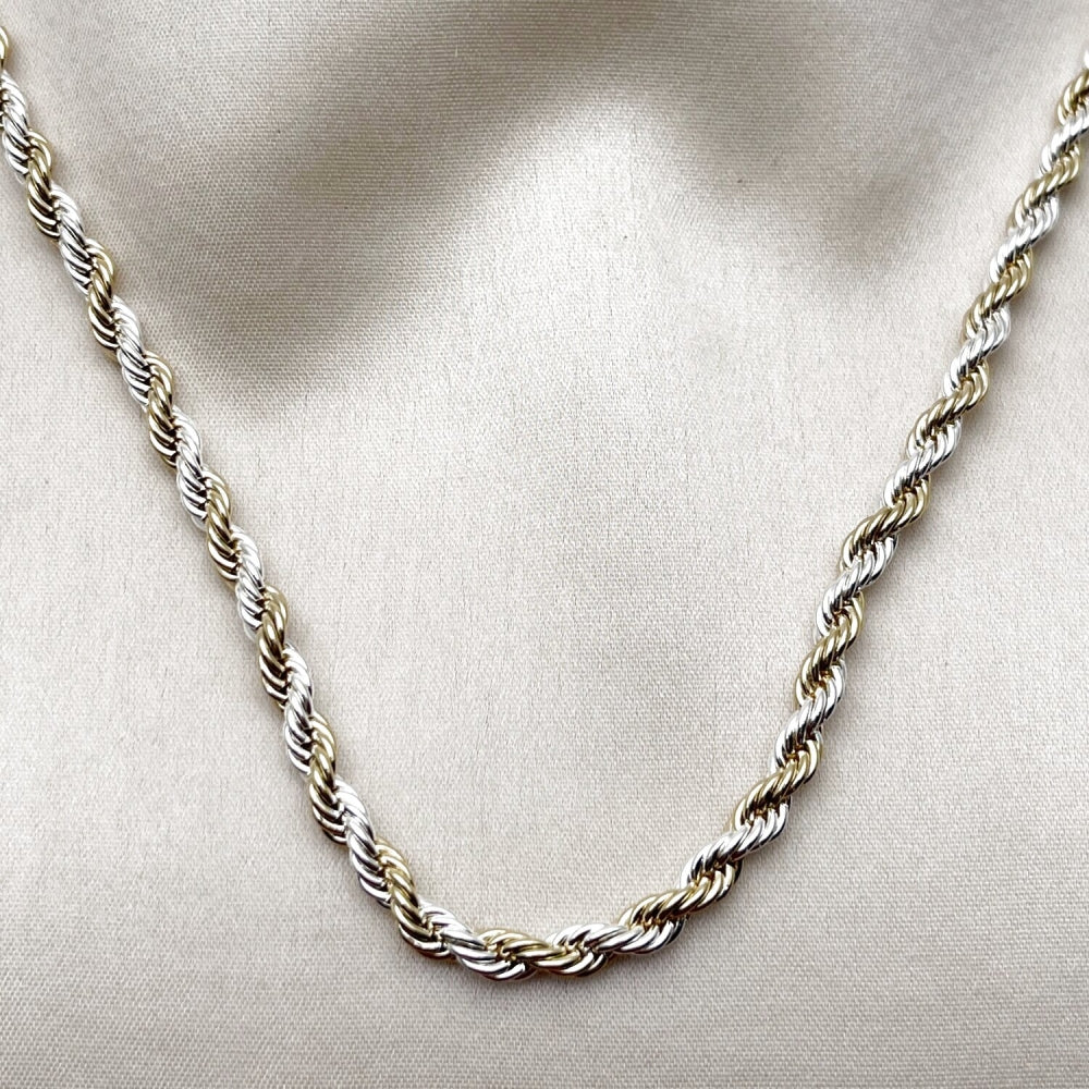 Oro Laminado Basic Necklace, Gold Filled Style Rope Design, Polished, Two Tone