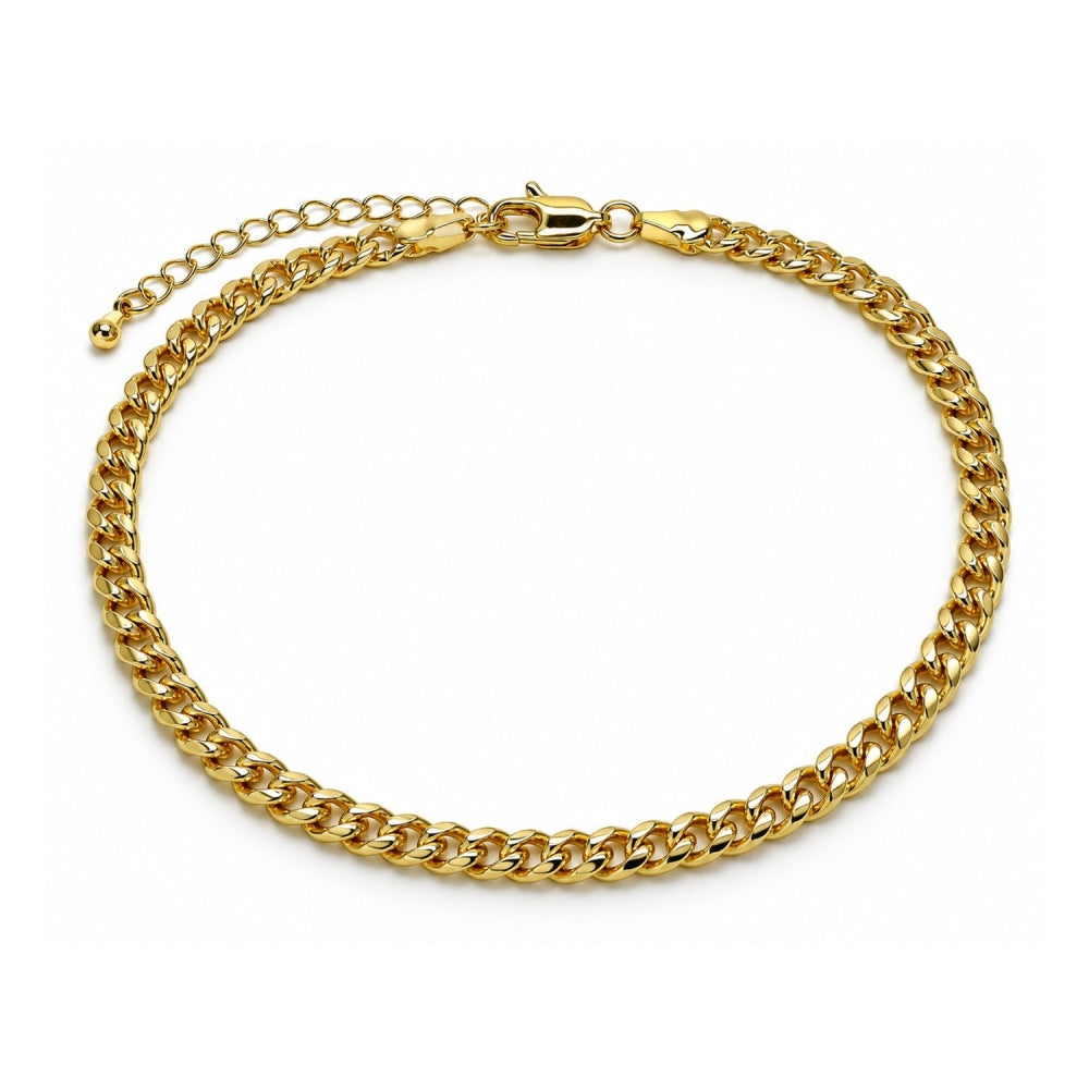 Oro Laminado Basic Anklet, Gold Filled Style Miami Cuban Design, Polished, Golden Finish
